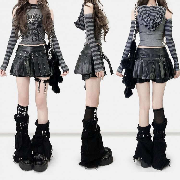 Black PU Pleated Skort