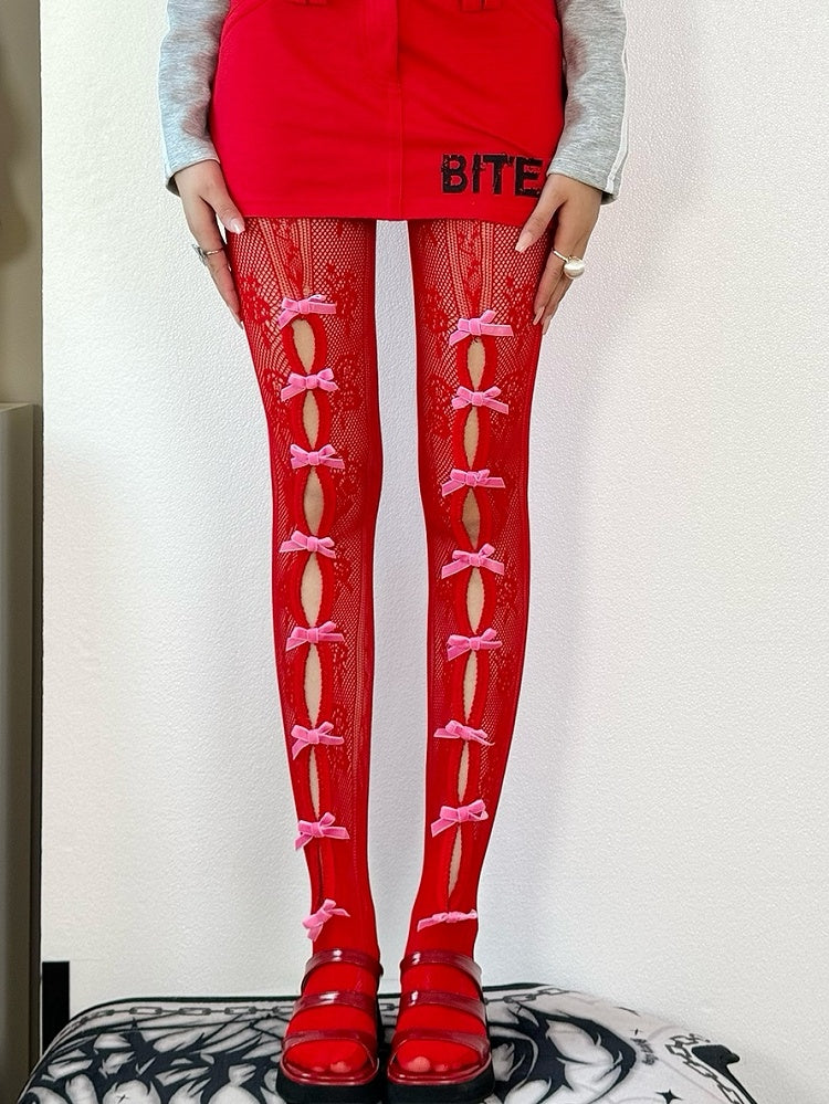 4 Color Options Y2K Bowknot Details Cut-out Design Tights