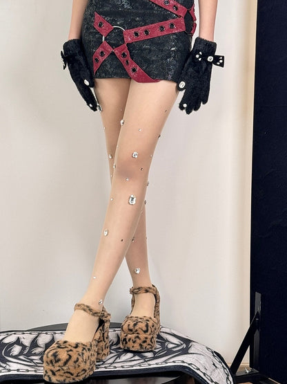 Nude/White Y2K Rhinestone Decorated Tights