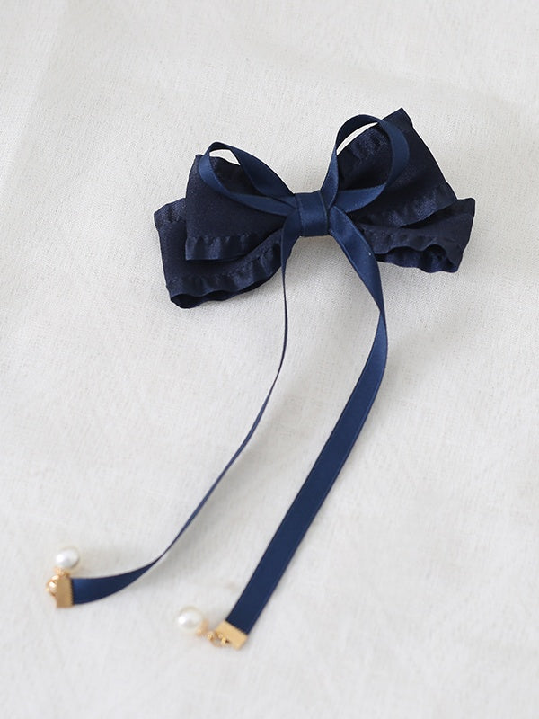 8 Colors Cute Bowknot Ribbon Hairclip with Bead Decorations