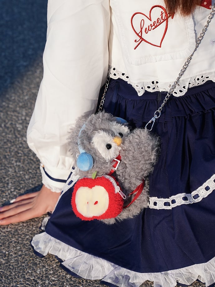 Light Gray Cute Penguin Plush Backpack/Crossbody Bag + 4 Options Keychain Middle/Large Size