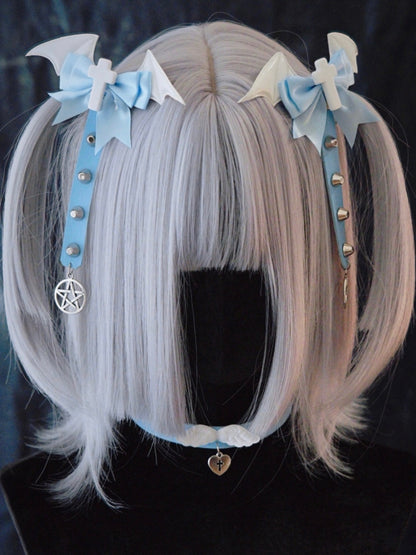 Studs Decorated Blue and White Cross Bowknot Hairclips