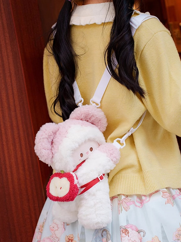 White&Pink Plush Cute Mouse Backpack/Crossbody Bag + 2 Options Backpack Keychain Small/Middle Size