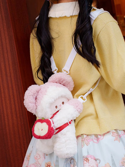 White&Pink Plush Cute Mouse Backpack/Crossbody Bag Small/Middle Size