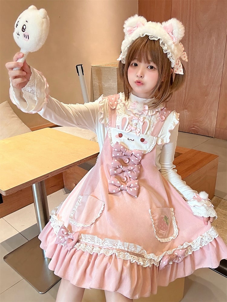 White and Pink Bowknots Faux Fur Ears KC