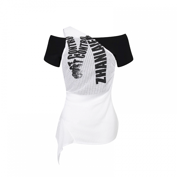 Y2K Black and White Letter Print Two-pieces Halter T-shirt