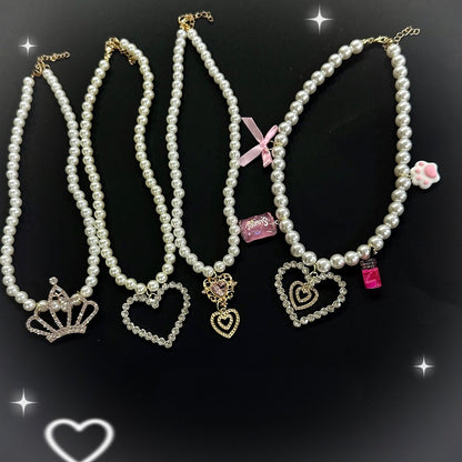4 Options Rhinestone Crown/Heart Pendant Beaded Necklace