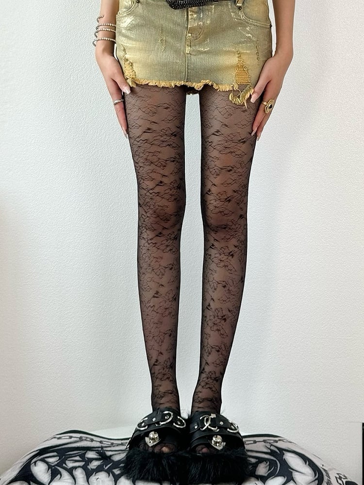Black/White Floral Pattern Tights