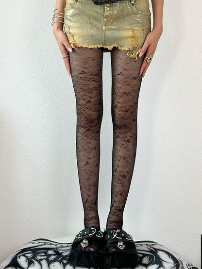 Black/White Floral Pattern Tights