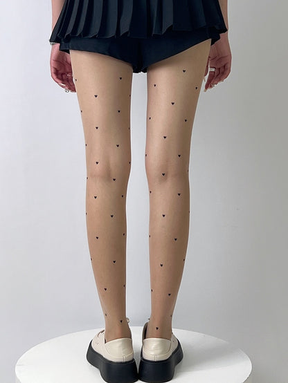Nude Heart Print Tights