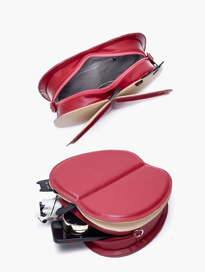 Playful 2-Way Red Apple Flip Backpack With Moon & Star Core And Cat Embroidery