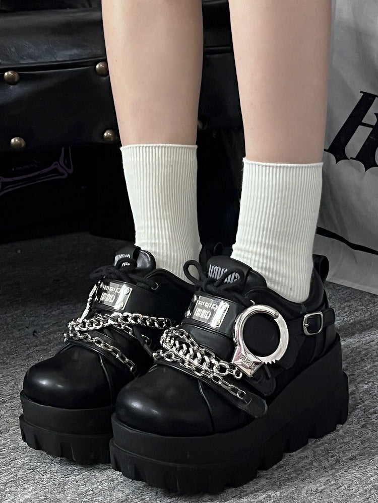 Y2K Handcuffs Design Detachable Chains Black Punk Platforms