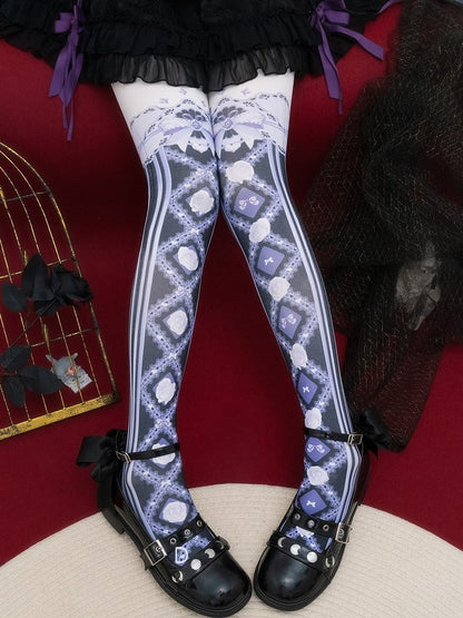 Red/Pink/Blue/Black/Yellow Bowknot And Floral Print Tights