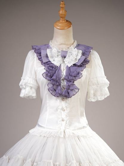 Plus Sizes Available Purple Structured Ruffles White Ruffle Neckline Blouse