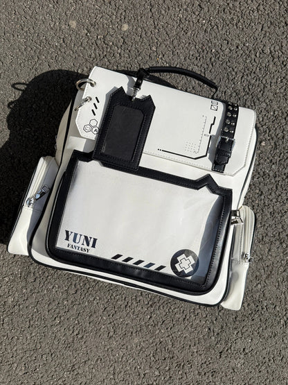 White Cute Kitty Ear Design PU Ita Backpack with Card Holder Charm