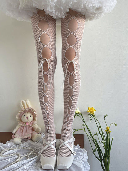 White Cutout Lolita Fishnet Tights