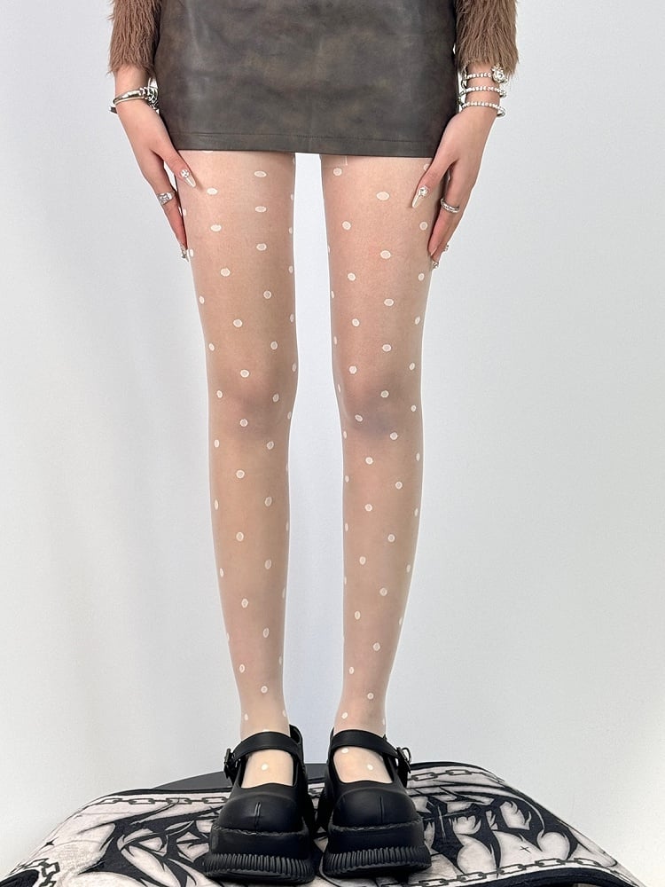 Black/White Polka-dot Pattern Tights