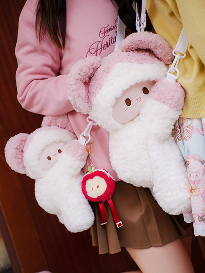 White&Pink Plush Cute Mouse Backpack/Crossbody Bag Small/Middle Size