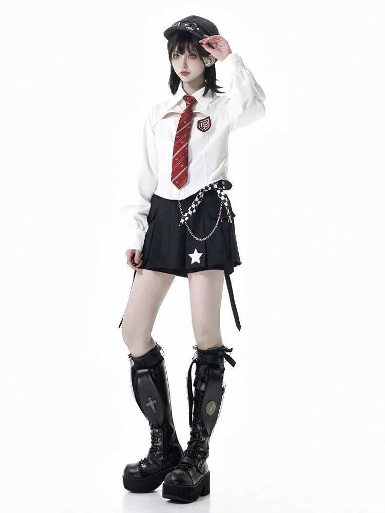 White Regular/Cutout Cropped Shirt with Numeric Logo