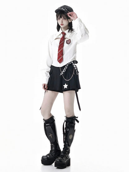 White Regular/Cutout Cropped Shirt with Numeric Logo