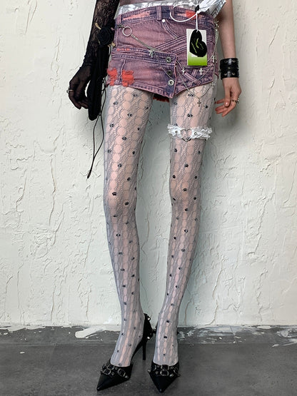 White Y2K Cat Paw Print Tights