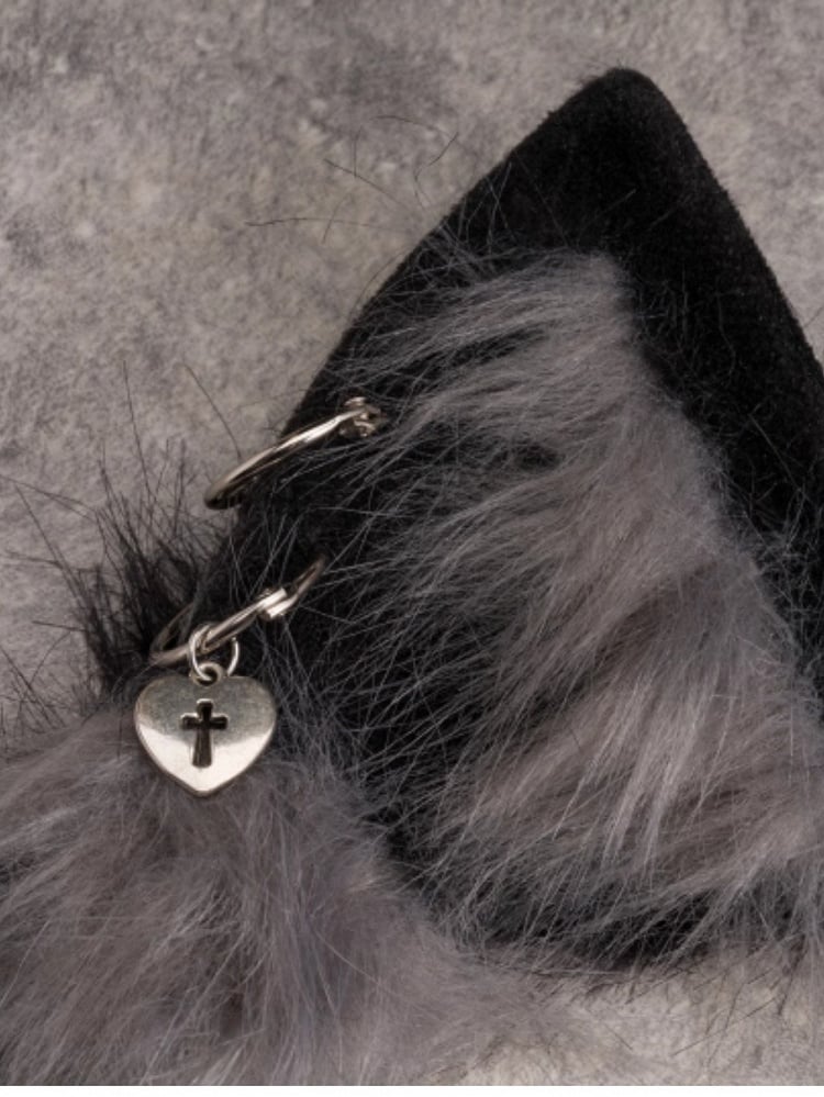 Black Heart Details With Studs Cat Ear Design KC