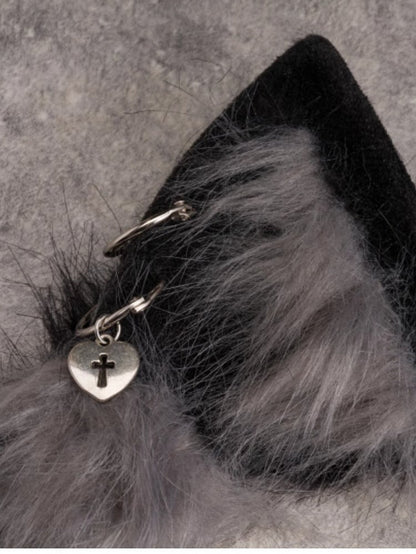 Black Heart Details With Studs Cat Ear Design KC