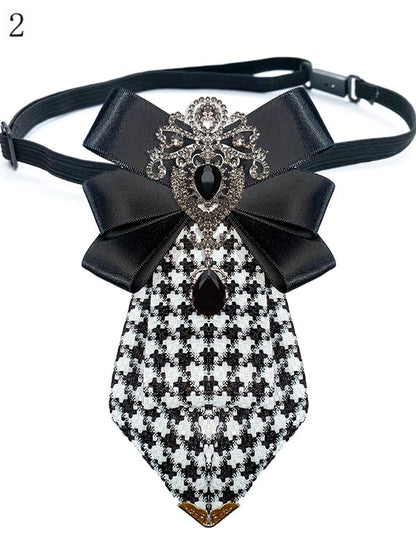 4 Options Rhinestone Decorated Bowknot Design Houndstooth Pattern Neck Tie