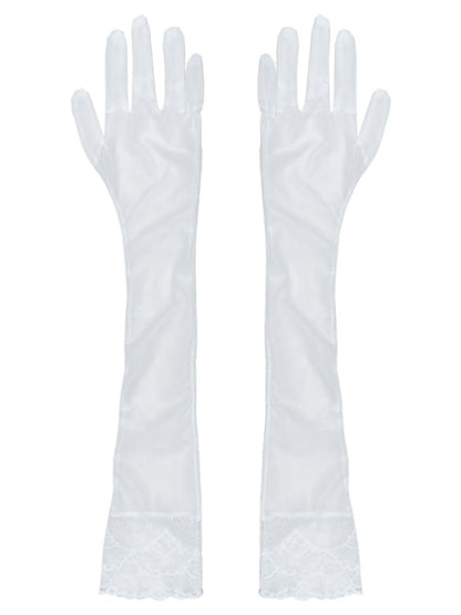 White/Black/Purple Lace Trim Gothic Punk Gloves