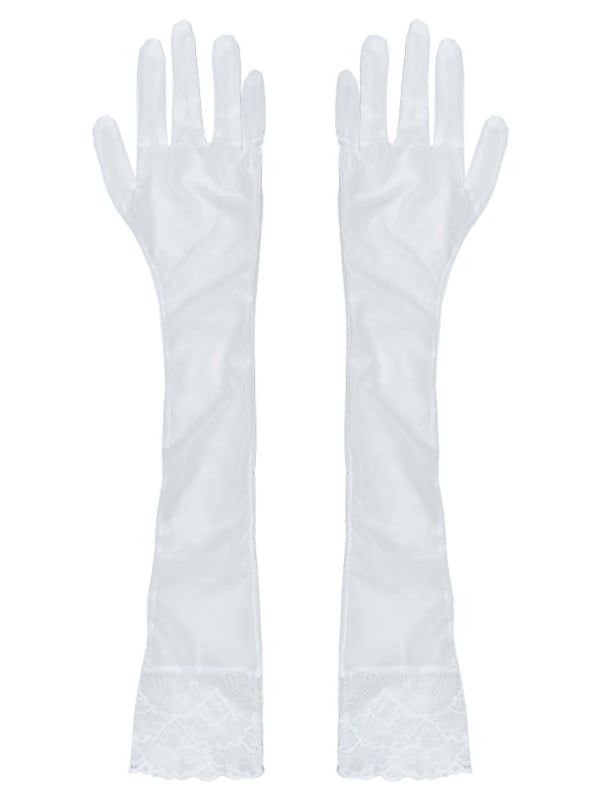 White/Black/Purple Lace Trim Gothic Punk Gloves