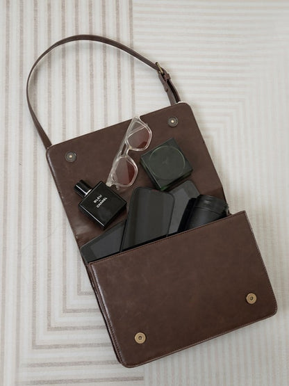 Elegant Midium-Sized Brown Piano-Themed Crossbody & Backpack Briefcase With Embroidered Floral Accents