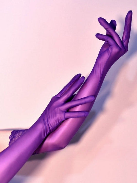 White/Black/Purple Lace Trim Gothic Punk Gloves