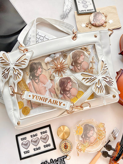 Gold Detachable Butterfly Spiderweb Detail White Ita Shoulder Bag