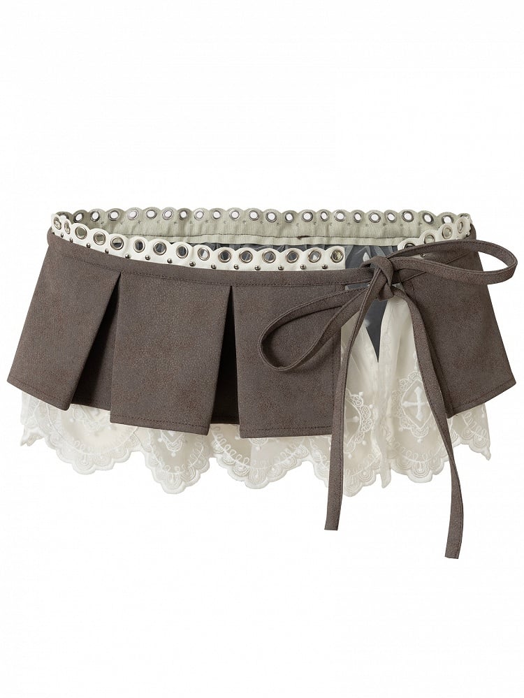 Pink/Blue Wasteland Punk Lace Trim Bowknot Decorated Box Pleat Mini Skirt