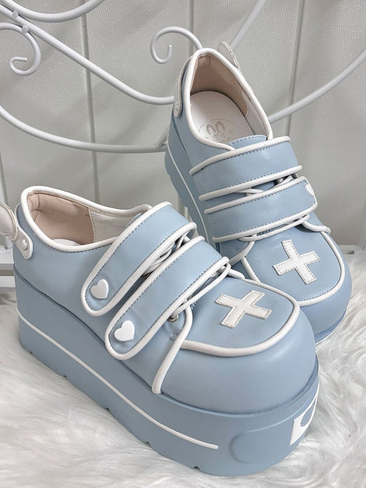 Tenshi Kaiwai Light Blue Yami Kawaii Cross Design Platform Shoes
