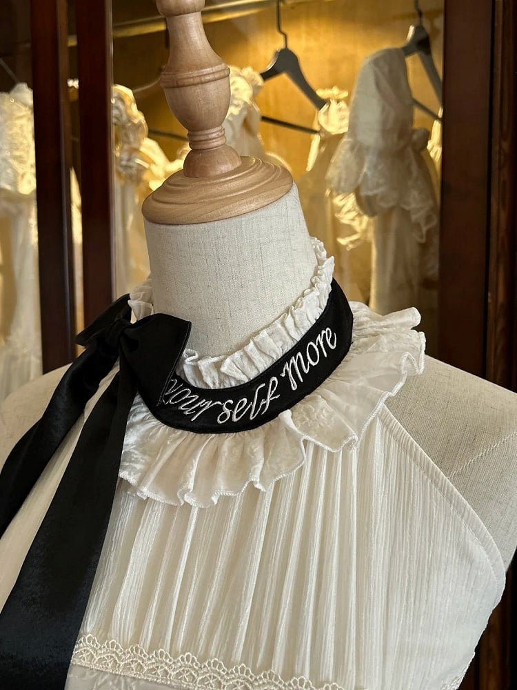 Creamy Delicate Embroidery Detail Classic Lolita Backless Halter Neck Dress