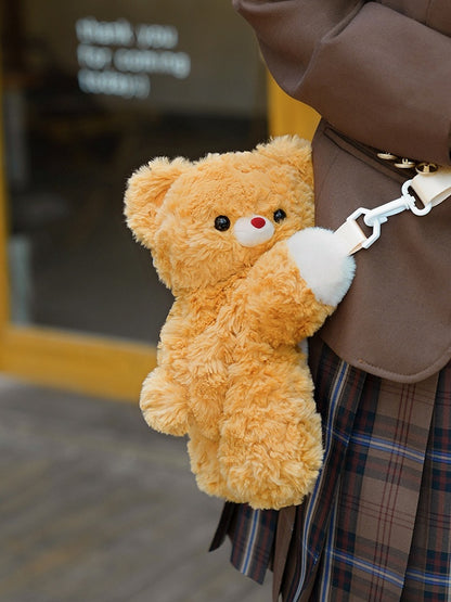 Dark Yellow Bear Plush Backpack Crossbody Bag Small/Middle/Large Size