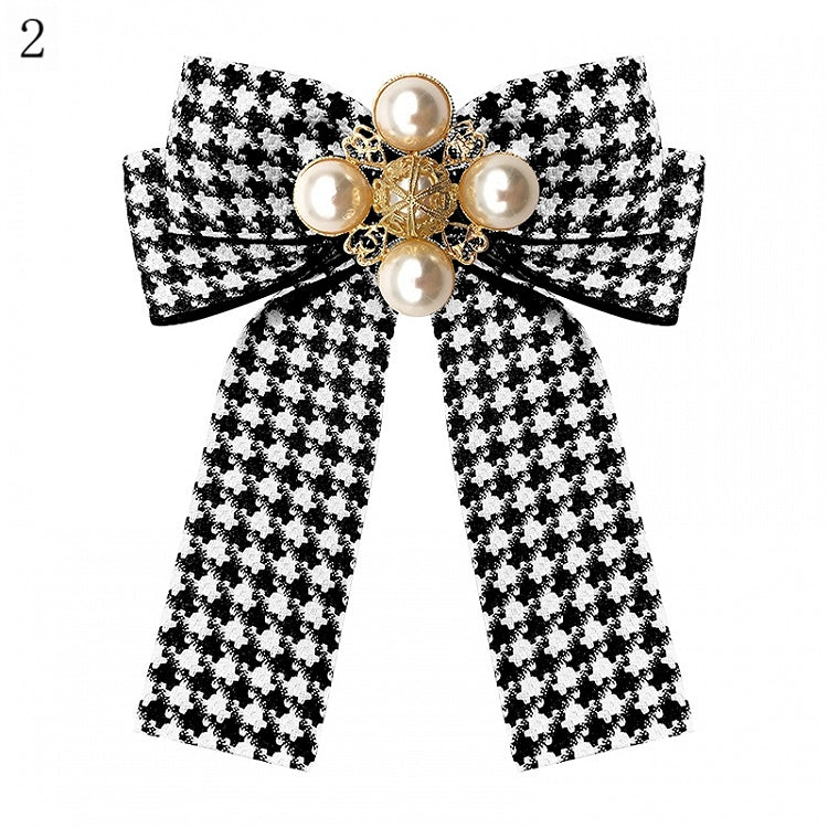 4 Options Beaded Decorated Houndstooth Pattern Bow Tie