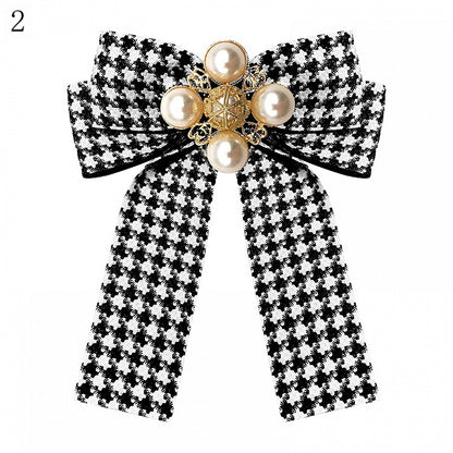 4 Options Beaded Decorated Houndstooth Pattern Bow Tie