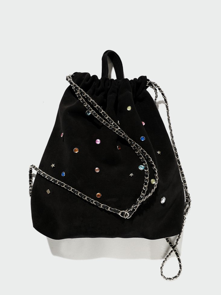 Charming Black Backpack With Rhinestone Embellishments