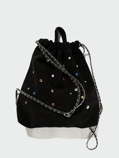 Charming Black Backpack With Rhinestone Embellishments