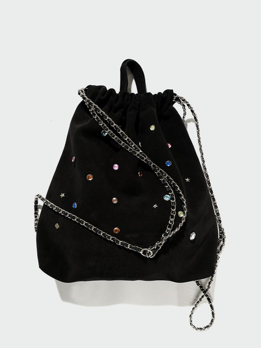 Charming Black Backpack With Rhinestone Embellishments