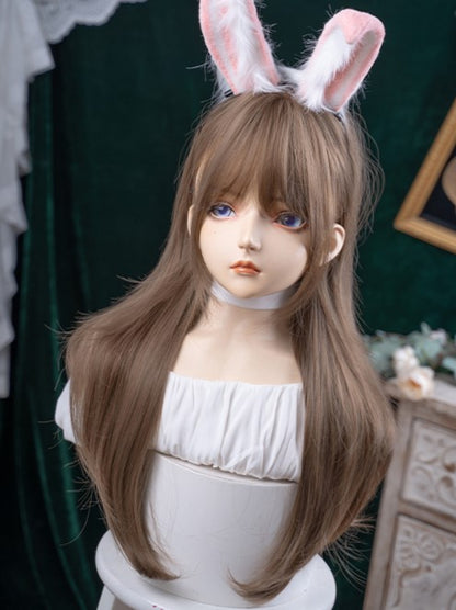 Light Brown 72CM Length Wavy Wig With Air Bangs