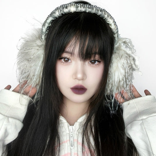 Coffee Gothic Fishbone Design Shaggy Earmuffs