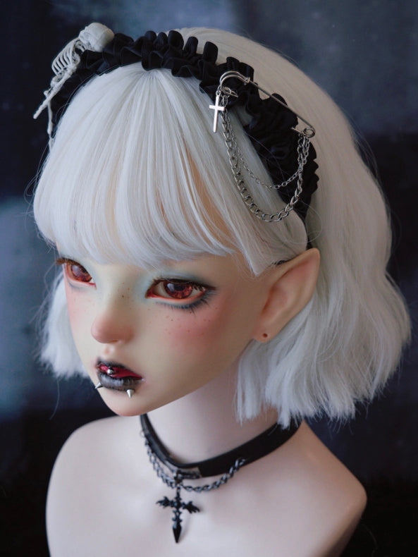 Black Ruffle Trim With Skull And Pins Design KC