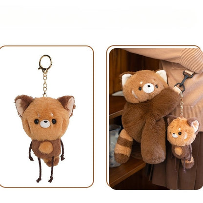 Brown Red Panda Plush Backpack/Crossbody Bag + Keychain