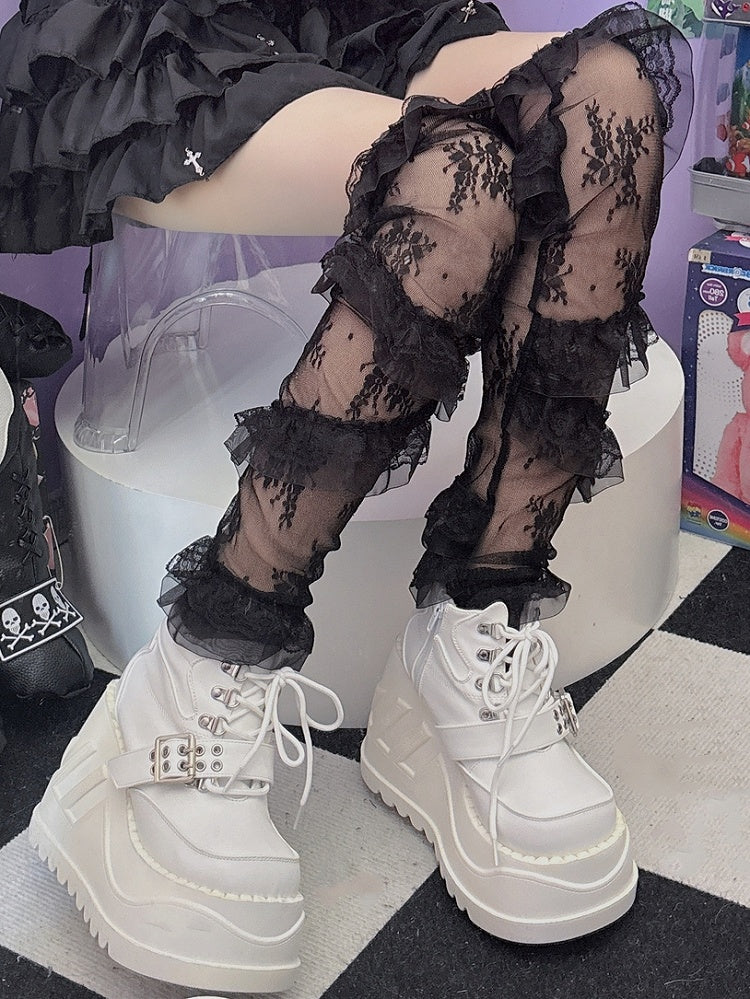 Black Y2K Lace Trim Loose Leg Sleeves