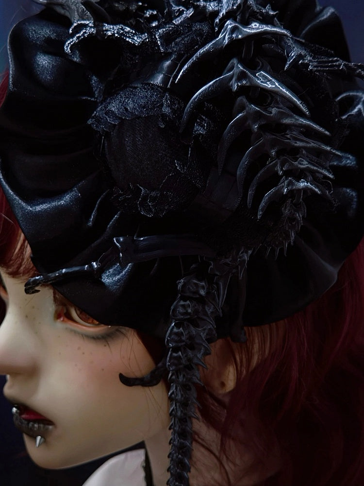 Dragon Bone Skeleton Dark Gothic Style Satin Mini Top Hat Clip