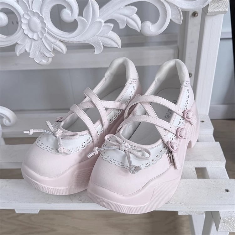 Pink&White Knotted Bow at Top Crisscross Design Platforms
