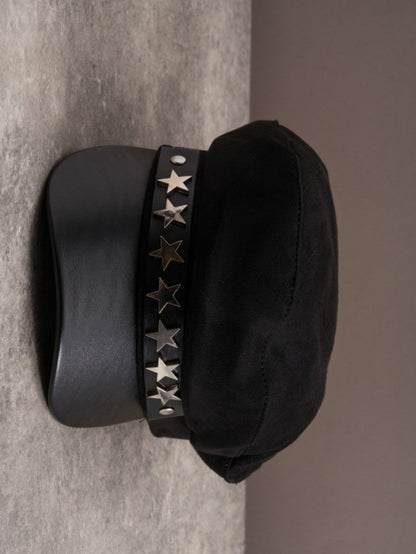 Black Gothic Star-shaped Studs Details Beret Hat